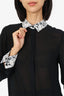Alice + Olivia Black Silk Lace Trimmed Blouse Size S