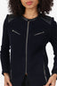 IRO Navy/Black Leather Knit Ceylona Zip-up Jacket Estimated Size M