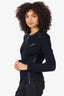 IRO Navy/Black Leather Knit Ceylona Zip-up Jacket Estimated Size M