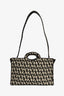 Valentino Brown/Black Canvas/Leather Trim Logo Tote Bag