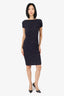 Brunello Cucinelli Navy Ruched Short Sleeve Midi Dress Size 4
