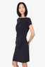 Brunello Cucinelli Navy Ruched Short Sleeve Midi Dress Size 4