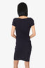 Brunello Cucinelli Navy Ruched Short Sleeve Midi Dress Size 4