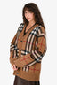Burberry Brown Wool/Cashmere Check Cut Out Sleeve Oversized Cardigan Size M