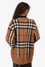 Burberry Brown Wool/Cashmere Check Cut Out Sleeve Oversized Cardigan Size M
