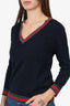 Gucci Navy Wool Web Trim Sweater Size M