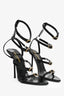 Saint Laurent Black Leather Crystal Buckle Heels Size 37