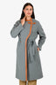 Hermès Grey Cashmere Brown Leather Detail Belted Midi Coat Size 38