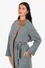 Hermès Grey Cashmere Brown Leather Detail Belted Midi Coat Size 38