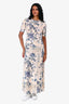 Loro Piana Blue/Cream Silk/Cashmere Floral Print Maxi Dress Size XS