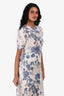 Loro Piana Blue/Cream Silk/Cashmere Floral Print Maxi Dress Size XS