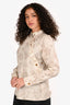 Loro Piana White Linen Cherry Blossom Long Sleeve Top Size 42