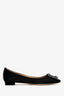Manolo Blahnik Black Satin Crystal Buckle Embellished 'Hangisiflat' Flats Size 37.5
