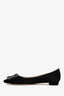 Manolo Blahnik Black Satin Crystal Buckle Embellished 'Hangisiflat' Flats Size 37.5