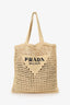 Prada Beige Small Logo Crochet Raffia Tote