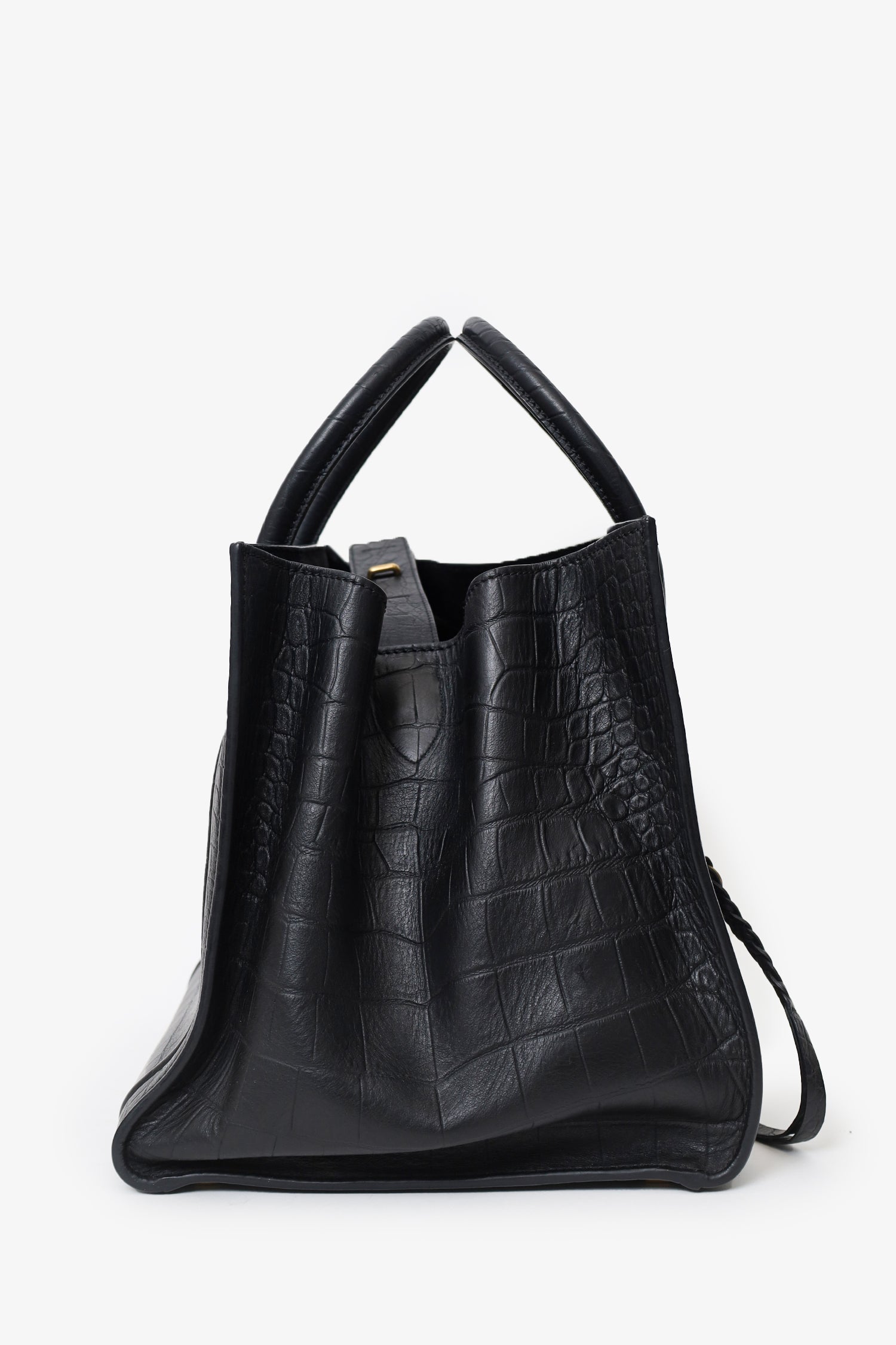 Celine Black Croc Embossed Leather Luggage Phantom Top Handle