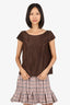 Oscar de la Renta Brown Nylon Pleated Sleeveless Top Size 4