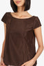 Oscar de la Renta Brown Nylon Pleated Sleeveless Top Size 4