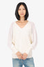 Escada Cream Wool Knit Sheer Sleeve Cardigan Size L
