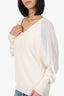 Escada Cream Wool Knit Sheer Sleeve Cardigan Size L