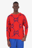 Gucci Red Blue GG Intarsia Knit Sweater Size XS