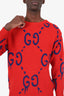 Gucci Red Blue GG Intarsia Knit Sweater Size XS