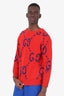 Gucci Red Blue GG Intarsia Knit Sweater Size XS