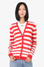 Louis Vuitton Red/White Striped Pearl Button Cardigan Size M