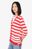 Louis Vuitton Red/White Striped Pearl Button Cardigan Size M