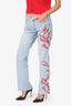 Versace Jeans Couture Blue/Red Beaded Corals Print Jeans Size 27