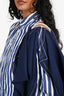 Sacai Blue/White Striped Navy Silk Drape Detail Button Down Shirt Dress Size 2