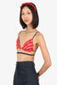 Gucci Red Silk Horese-bit Print Bralette Size 48