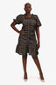 Ganni Black/Brown Plaid Cinched Front Midi Dress Size 42