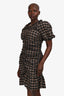 Ganni Black/Brown Plaid Cinched Front Midi Dress Size 42
