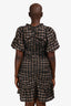 Ganni Black/Brown Plaid Cinched Front Midi Dress Size 42