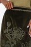 Andrew Gn Green Velvet Floral Embroidered Fur Trimmed Midi Skirt size XL