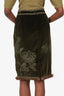 Andrew Gn Green Velvet Floral Embroidered Fur Trimmed Midi Skirt size XL