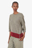 Dries Van Noten Grey/Red Wool Short Sleeve Knit Sweater Size S