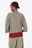 Dries Van Noten Grey/Red Wool Short Sleeve Knit Sweater Size S