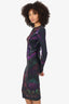 Alexander McQueen 2014 Black/Purple Wool Feather Print Midi Dress Size 40