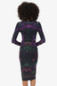 Alexander McQueen 2014 Black/Purple Wool Feather Print Midi Dress Size 40