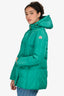 Moncler Green Button Detail Hooded Down Jacket Size 0