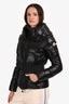 Moncler Black Shiny Belted Hooded Down Jacket Size 0
