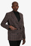 Theory Grey/Brown Plaid Double Breasted Blazer Size 10