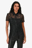 Escada Black Shimmery Lace Embroidered Collared Top Size 34