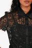 Escada Black Shimmery Lace Embroidered Collared Top Size 34