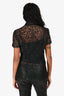 Escada Black Shimmery Lace Embroidered Collared Top Size 34