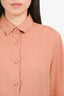 Gucci Dusty Rose Silk Crepe GG Check Button Up Long Sleeve Shirt Size 44