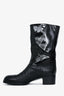 Pre-Loved Chanel 2021 Black Leather Interlocking CC Logo Moto Boots Size 39.5