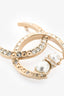 Pre-Loved Chanel™ Gold Tone Faux Crystal/Pearl CC Cat Brooch